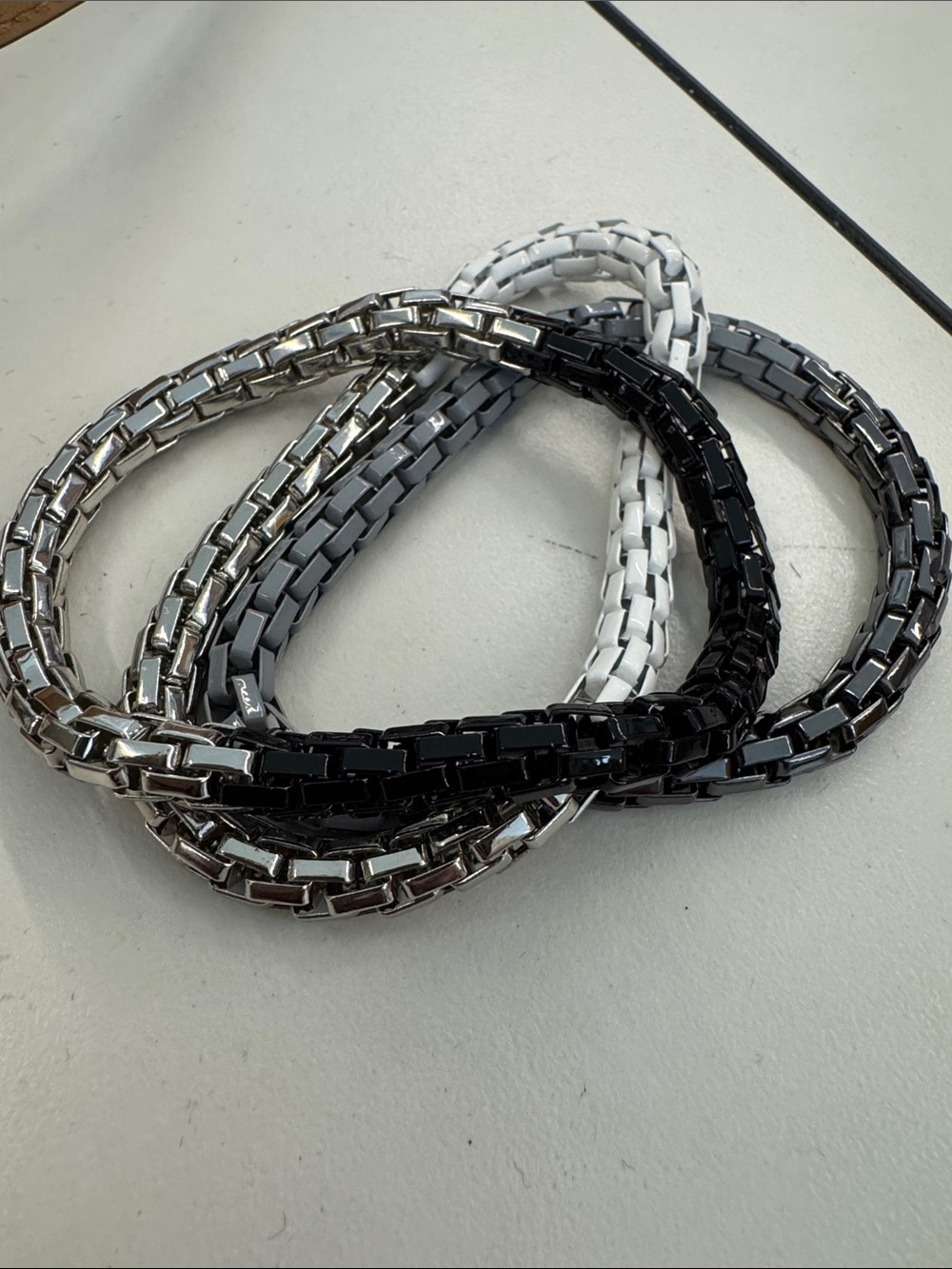 Women’s Chain Link Stretch Bracelet Set - Black, White, Silver, Gray